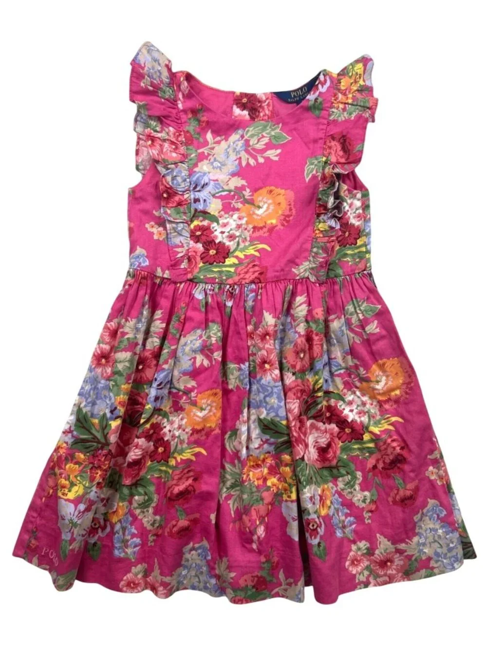 Polo Ralph Lauren Girl's Size 6 Sleeveless Dress Pink Floral Ruffles Summer